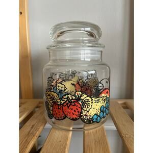 Vintage Fruit Glass Candy Jar Canister With Lid and Seal
